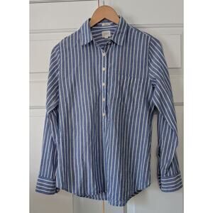 J. Crew Factory Blue White Striped Perfect Fit Cotton Popover Shirt